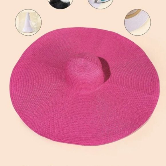 oversized wide brim straw hat hot pink - Picture 5 of 7